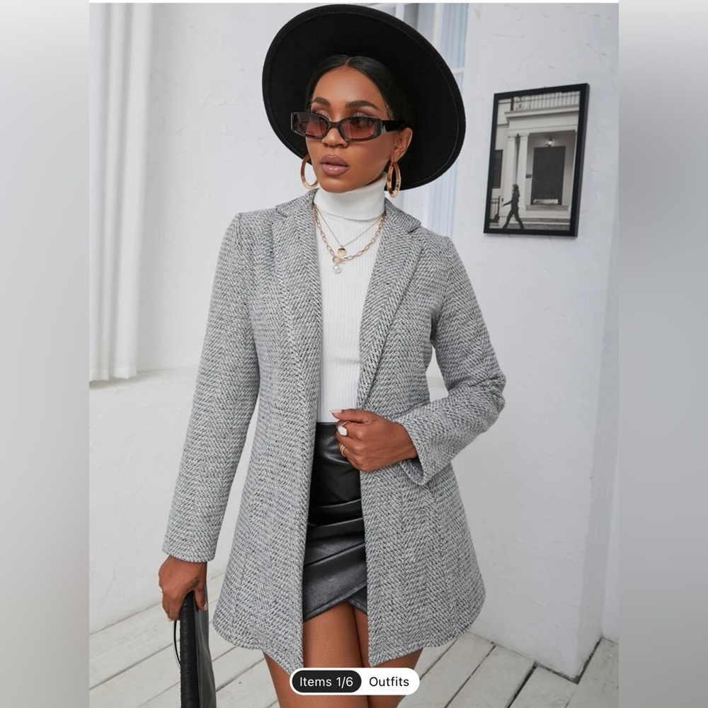 Lapel Neck open front tweed overcoat - not lined - w/pockets!